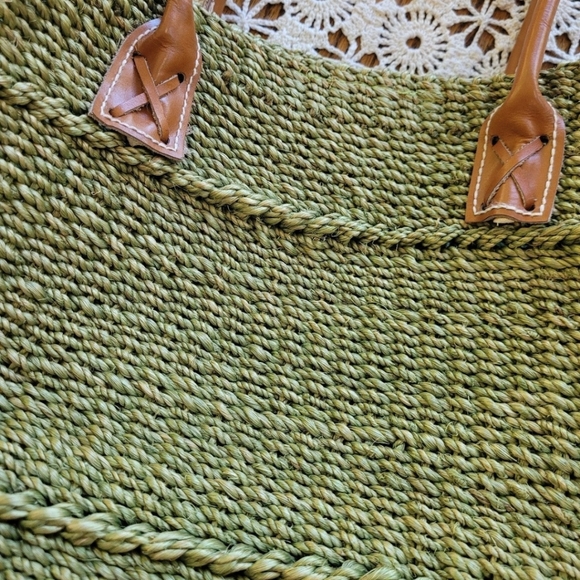 Boho Green Woven Fiber Shoulder Bag Tote Womens - Picture 2 of 12
